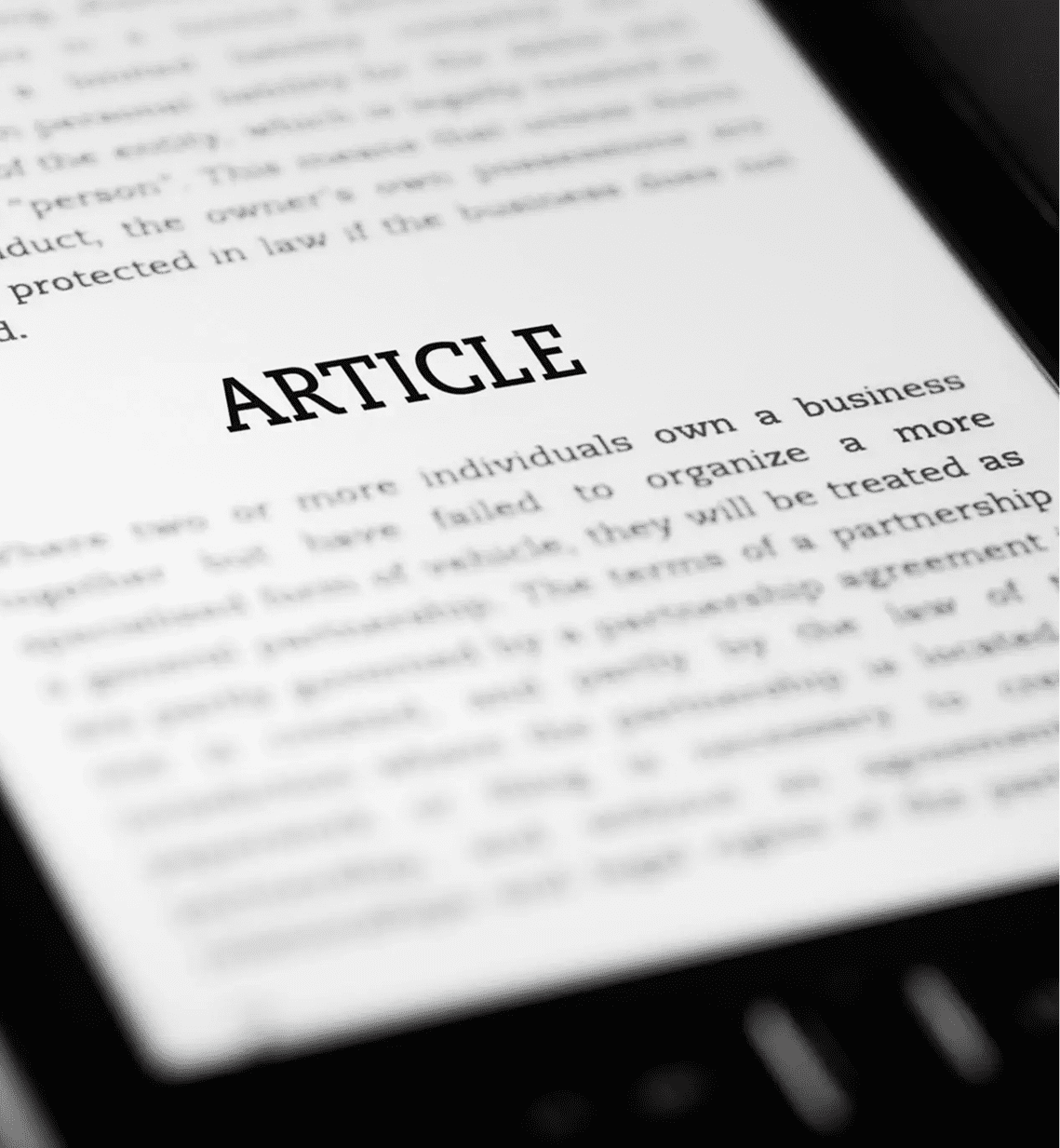 Close-up of article text on screen